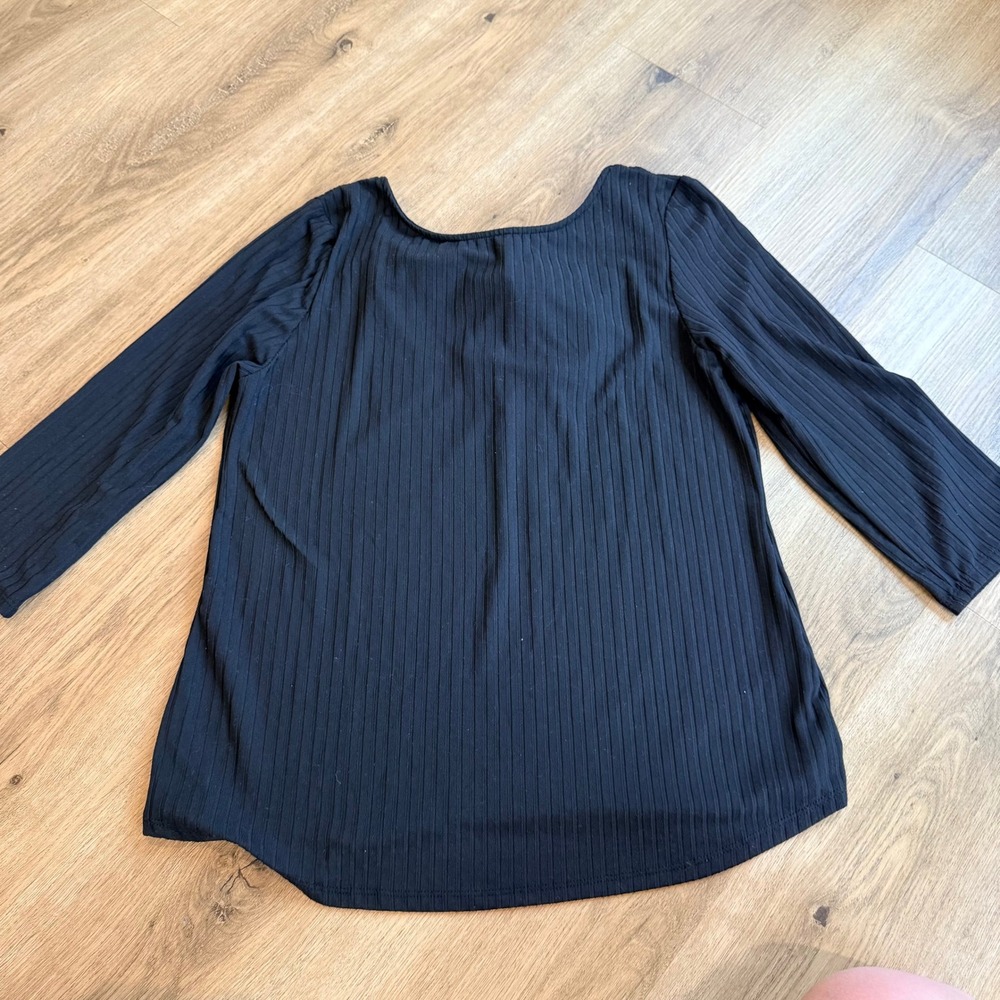 NWT Anneliese Black Ribbed Knit Open Back Bow Top Size Medium